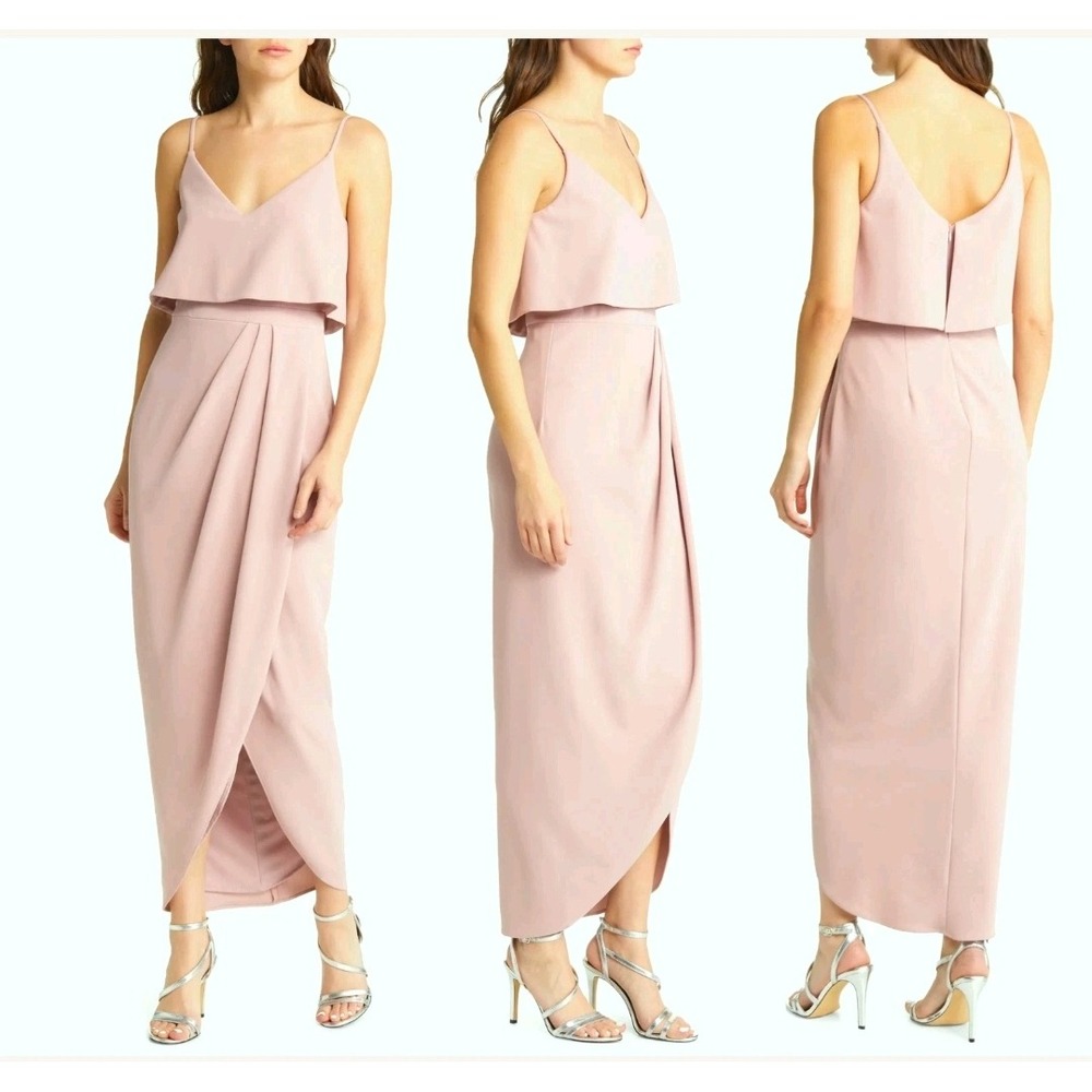 Xscape Size 2 Dress Blush Pink Scuba Crepe Popover Tulip Hem Maxi Gown